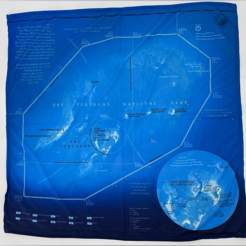 Dry Tortugas National Park Florida Bandana Map 21x21” Trail Smart NWT‎ VHTF